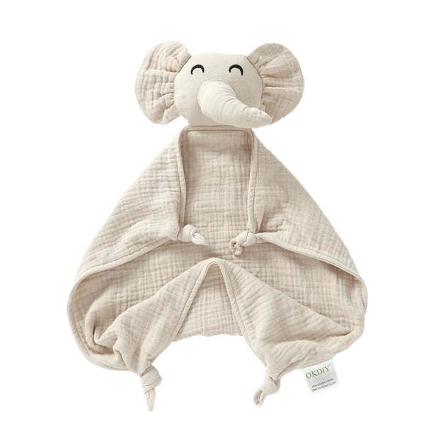 Manta okdiy de muselina orgánica con forma de elefante para bebés, 30 x 30 cm