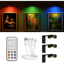 NEWJOEY Picture Lights for Wall, 3 Pack Rechargeable RGB Black LED Painting Lights with Remote, Dimmable & Timer, Magnetic Mount Art Display Frame Light (Black)