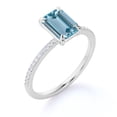 thumbnail image 4 of JeenMata Four Prong 1.25 Carat Emerald Cut Created Aquamarine and Moissanite Engagement Ring in 18k White Gold over Silver, 4 of 6