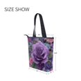 thumbnail image 7 of Zipper canvas bag large capacity large size practical handbag durable Canvas with leather material Purple Rose Gradient Painting, 7 of 7
