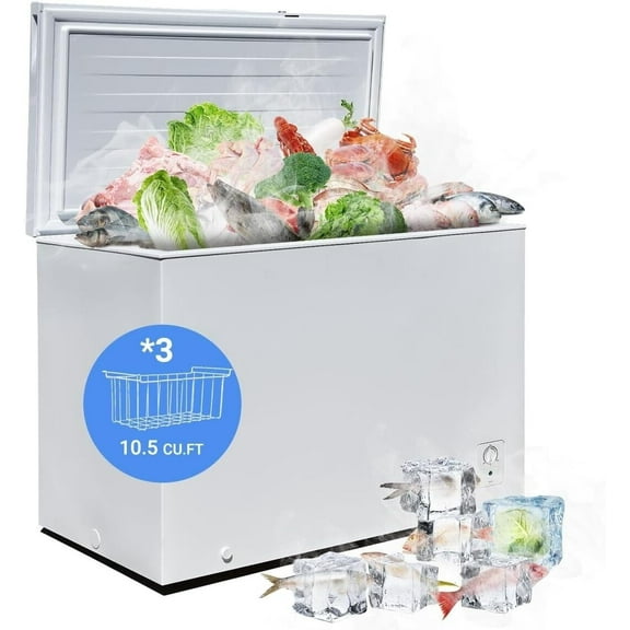 Smad Chest Freezer 10.5 Cu ft Large Deep Freezer Adjustable Thermostat Low Noise