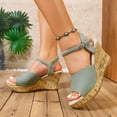 thumbnail image 4 of Rokment Women's Platform Wedge Dressy Sandals Trendy Casual Faux Wood Chunky High Heels Peep Toe Ankle Strap Summer Shoes for Daily Vacation Green Size 9.5, 4 of 8