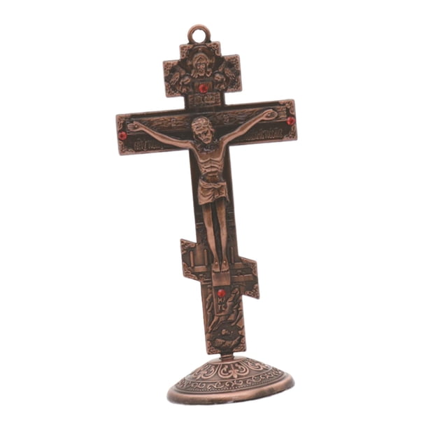 Decoración de crucifijo religioso Estatua de Jesús Cruces católicas santas Crucifijo Cruz de mesa estilo retro rojo