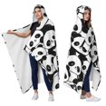 thumbnail image 2 of Black White Panda Wearable Blanket Hoodies for Women Men Adults Soft Cozy Cute Pandas Hooded Blankets for Sofa Office Decor Birthday Gifts 60X80 Inch, 2 of 5