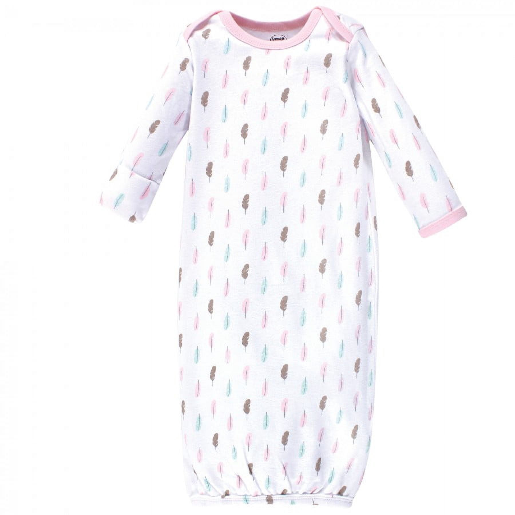 Luvable Friends Baby Girl Cotton Long-Sleeve Gowns 3pk, Girl Feathers, 0-6 Months
