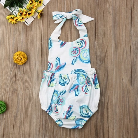 

Newborn Infant Baby Girl RomperBow Halter Headband Outfits