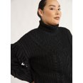thumbnail image 4 of Scoop Women’s and Women's Plus Cable Knit Turtleneck Sweater with Fringe, Midweight, Sizes XS-4X, 4 of 6