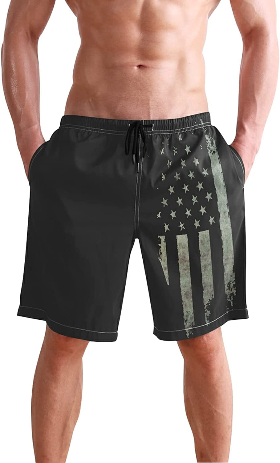 Men's American Flag Swim Trunks Beach Board Shorts Mesh Lining Swimwear