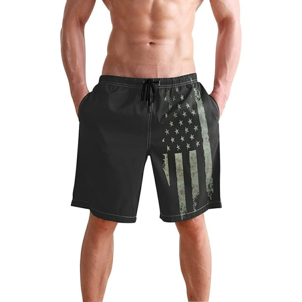 Men's American Flag Swim Trunks Beach Board Shorts Mesh Lining Swimwear