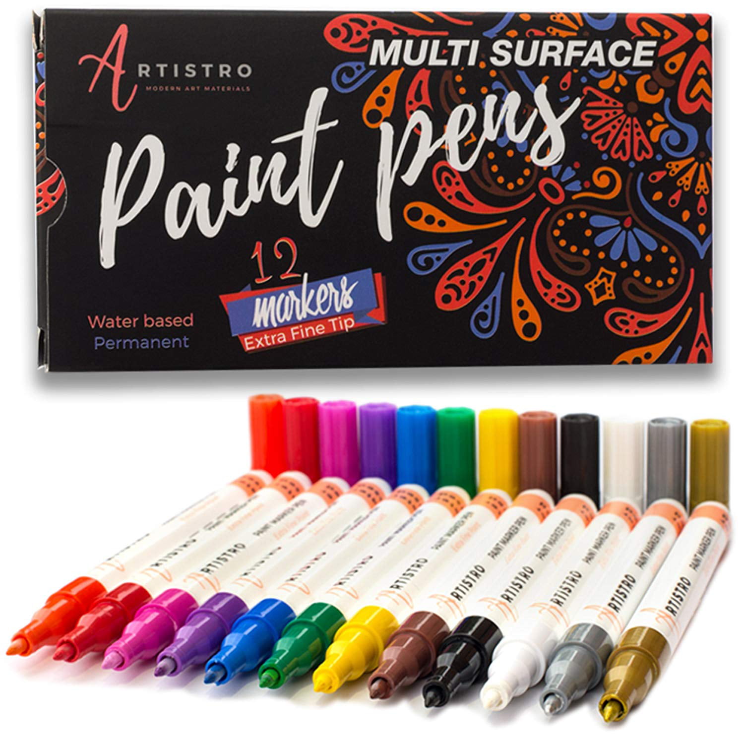 Paint pens for Rock Painting. Stone. Ceramic. Glass. Extra fine Point tip. Set of 12 Water Based