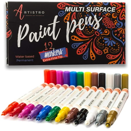 Paint pens for Rock Painting. Stone. Ceramic. Glass. Extra fine Point tip. Set of 12 Water Based Paint Markers. Water