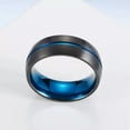 thumbnail image 3 of Blue Plating High Polished Band Mens 8mm Titanium Steel Black Brushed Ring 7-12#, 3 of 5