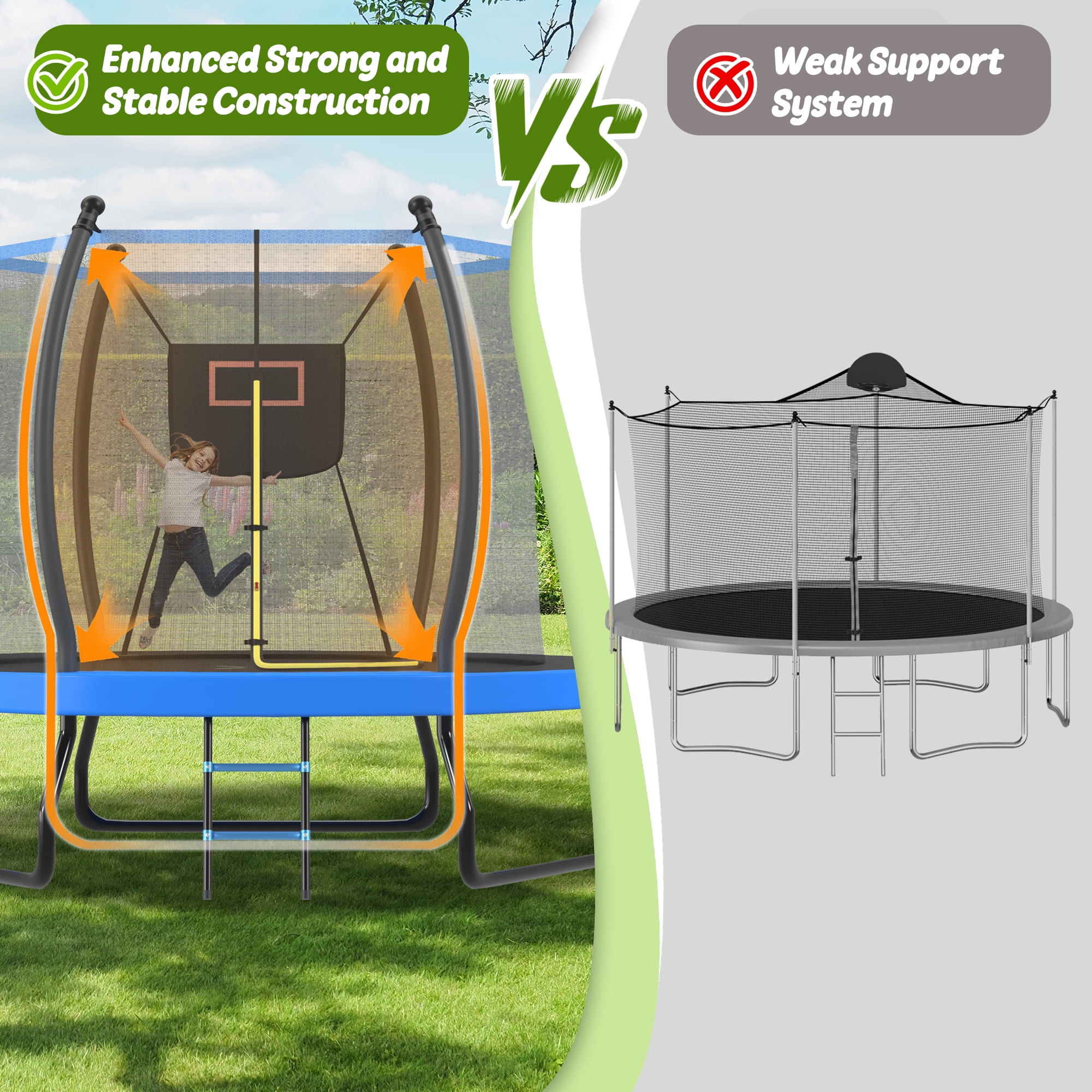 Leumius 10FT Trampoline for Kids,Outdoor Round Trampoline with Safety Enclosure Net and Basketball Hoop,Easy Assembly,