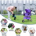thumbnail image 6 of Dkelincs 3 Wheel Dog Stroller Folding Pet Stroller Travel Dog Carriers for Small Dogs with Free Pad & Cup Holder, Purple, 6 of 7