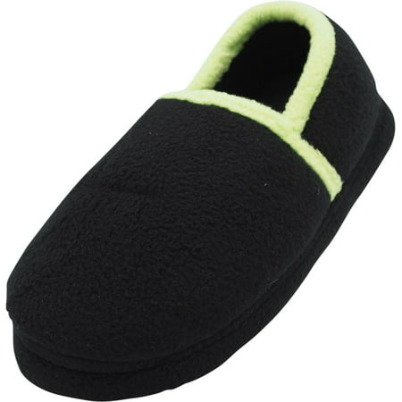 Norty Toddler Boys Kids Fleece Memory Foam Slip On Indoor Slippers Shoe, 40824 Black/Lime /