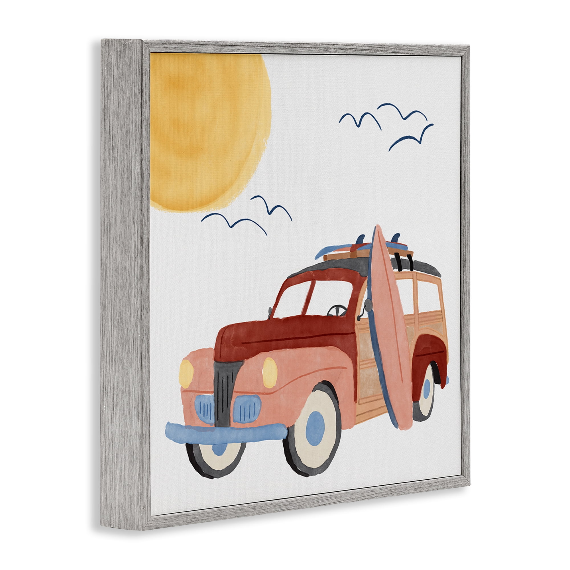 Stupell Industries Summer Surf Wagon Transportation Painting Gray Framed Art Print Wall Art, 12 x 12