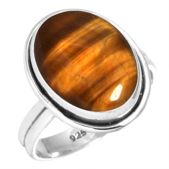 925 Silver Ring For Women - Girls Brown Real Tiger Eye Stone Silver Ring Size 5 June Birthstone Elegant Silver Ring Size 5 Gift For Women On Engagement 925 Gemstone Silver Jewelry