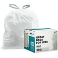 thumbnail image 1 of Plasticplace Trash Bags Compatible With Simplehuman Code C (200 Count) White Drawstring Garbage Liners 2.6-3.2 Gallon / 10-12 Liter, 14.75"" X 20"", 1 of 1