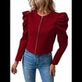 thumbnail image 2 of Chaqueta Corta de Larga para Mujer, con Cremallera, Abrigo, Ropa de Abrigo, Atuendo de Otoño, Chaquetones Rojo M, 2 of 7