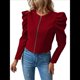 thumbnail image 2 of Chaqueta Corta de Larga para Mujer, con Cremallera, Abrigo, Ropa de Abrigo, Atuendo de Otoño, Chaquetones Rojo S, 2 of 7