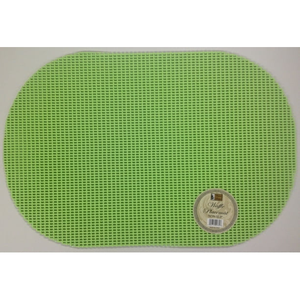 Set of 6 Waffle Weave Placemats Non Slip Oval Place Mats, Lime Green