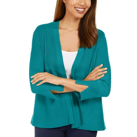 JM Collection Women's Mixed Ribbed Split Sleeve Cardigan Blue Size X-Small