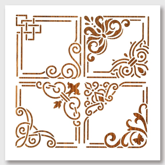 Corner Painting Stencil Reusable Square Border Painting Templates DIY Art Craft Painting Wall Cut Stencils 11.8×11.8 for Painting on Wood Canvas Paper Furniture Wall