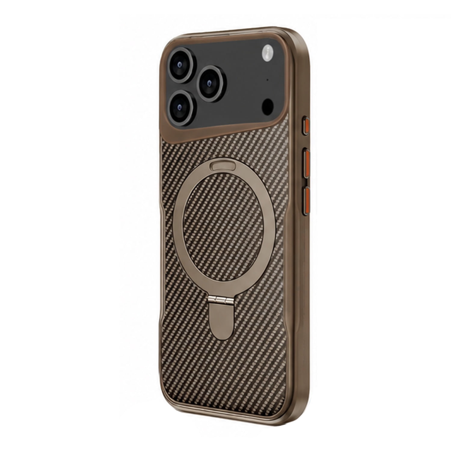 Durable Carbon Fiber Magnetic Kickstand Case for iPhone 17 Pro Max - Gold