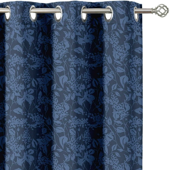 Vargottam Elegant Blue Botanical Pattern Curtains - Set of 2 Blackout Panels, 42 x 63 Inches - Noise Reducing & Energy-Efficient Room Darkening Window/Door Drapes for Modern Home Decor- Blue