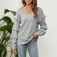 thumbnail image 3 of Yuyuzo Chandails à Manches Longues pour Femmes Décontractés à Col en V Tuniques Amples à Volants Couleur Unie Chic T-Shirt Basique Surdimensionné, 3 of 6