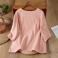 thumbnail image 5 of GILIGEGE Boho Linen Tops for Women,Summer Embroidered 3/4 Sleeve Gauze Shirts,Oversize Crewneck Cute Casual Loose Cotton Blouses,Beach Boho Peasant Shirts,2026 Summer Trendy Blouses Light Pink 2XL, 5 of 6