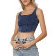 thumbnail image 4 of INSPIRE CHIC Camisole Courte en Denim Sans Manches à Encolure Carrée Extensible pour Femme P Bleu, 4 of 5