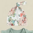 thumbnail image 4 of mgoYE Baby Girl Clothes 0-3 Months New To The Crew Newborn Outfit Baby Girl Going Home Outfit Ruffle Ribbed Romper Top Floral Pants Set Cute Summer Clothes 4PCS Sets(Green,0-3 Months), 4 of 6