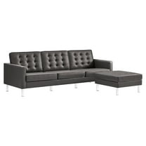 Loft Tufted Vegan Leather Sofa and Ottoman Set in Silver Gray