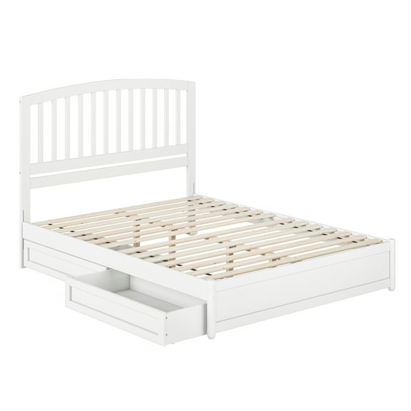 Lucia Queen Wood Platform Bed with Panel Footboard and Storage Drawers in White