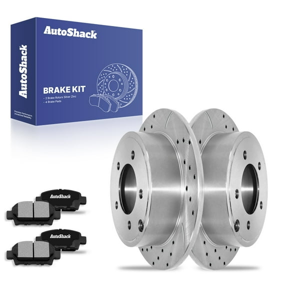 AutoShack 10.31" (261.8 mm) Rear Solid Drilled & Slotted Brake Rotors Coated   Ceramic Brake Pads | Replacement for 2007-2017 Jeep Patriot | Silver Zinc Coated | 6-PC Brake Kit | SilverShield Pro
