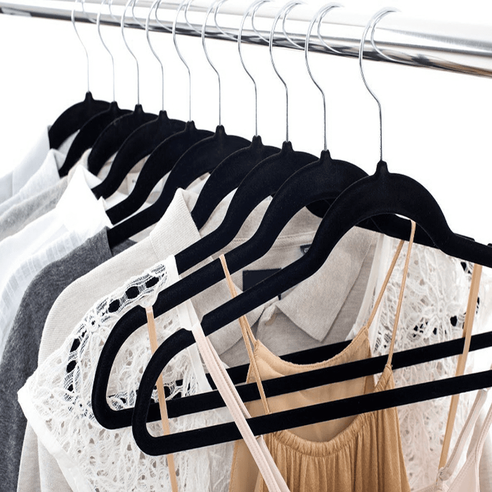 Renwick 100 Pieces Non Slip Velvet Clothing Hangers for All Ages, Black