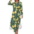 thumbnail image 1 of Robe en Chiffon Imprimé Fruits Jaune Citron Robes Mignonnes Femmes Manches Longues Style Rue Col en V Motif Robe Décontractée Surdimensionnée, 1 of 5