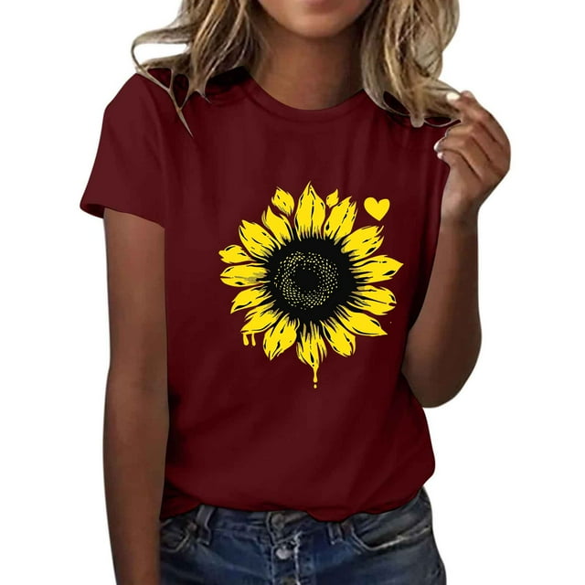 Yhmxh T-shirts pour Femmes T-shirt Imprimé pour Amoureuse Col Rond Manches Courtes Hauts d'Été pour Femmes T-shirts d'Été sous-Vêtements T-shirts pour Femmes