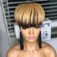 thumbnail image 3 of Short Human Hair Pixie Cut Wigs with Bangs Black and Blonde Wigs Straight 150% Density, 3 of 6