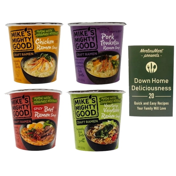Mike's Mighty Good Craft Ramen 4 Flavors (1) Each: Chicken, Pork Tonkotsu, Spicy Beef, Vegetarian Vegetable   MerlinsMart Zine