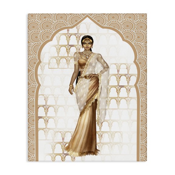 Stupell Industries Glam Woman Modeling Islamic Fashion Glam Pattern Beige Canvas Art, 30 x 40, by Ziwei Li