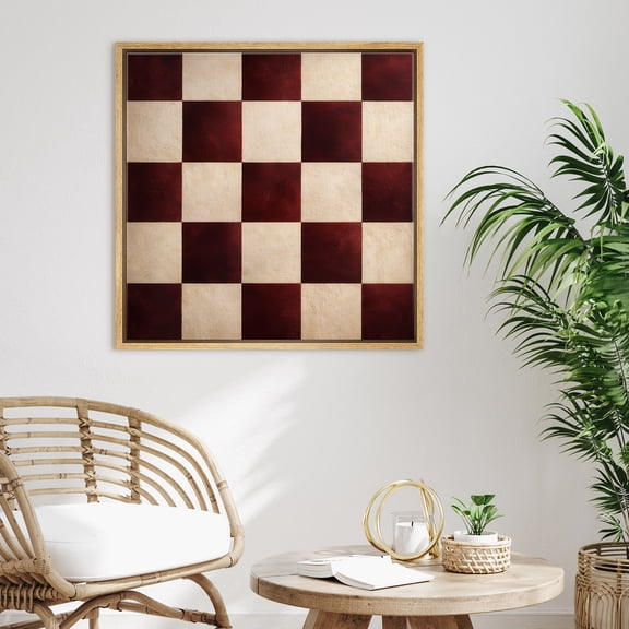 Framed Canvas Wall Art Retro Geometric Abstract Print for Living Room Decoration - 16"x16" NATURAL