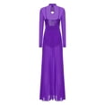 thumbnail image 4 of Doomiva Womens Lyrical Dance Dress Sequin Long Sleeve Tulle Flowy Maxi Long Dress Purple XL, 4 of 7
