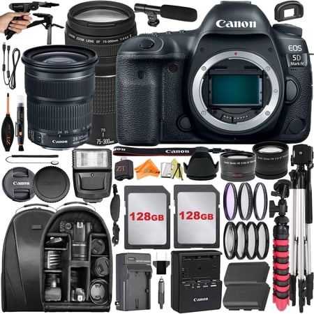 Canon EOS 5D Mark IV DSLR Camera with 24-105mm + 75-300mm Lens + 2 Pack 128GB + Backpack + ZeeTech Accessory Bundle (International Version)