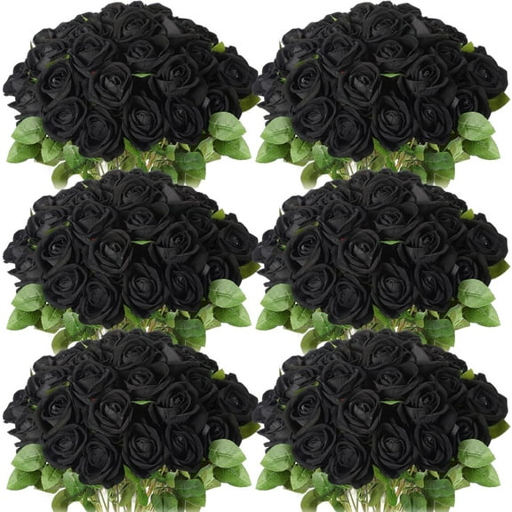 50 Pcs Artificial Rose Flower Realistic Silk Roses with Stem Bouquet of Flowers Plastic Flowers Real Looking Fake Roses for Home Wedding Centerpieces Party Decorations (Black)