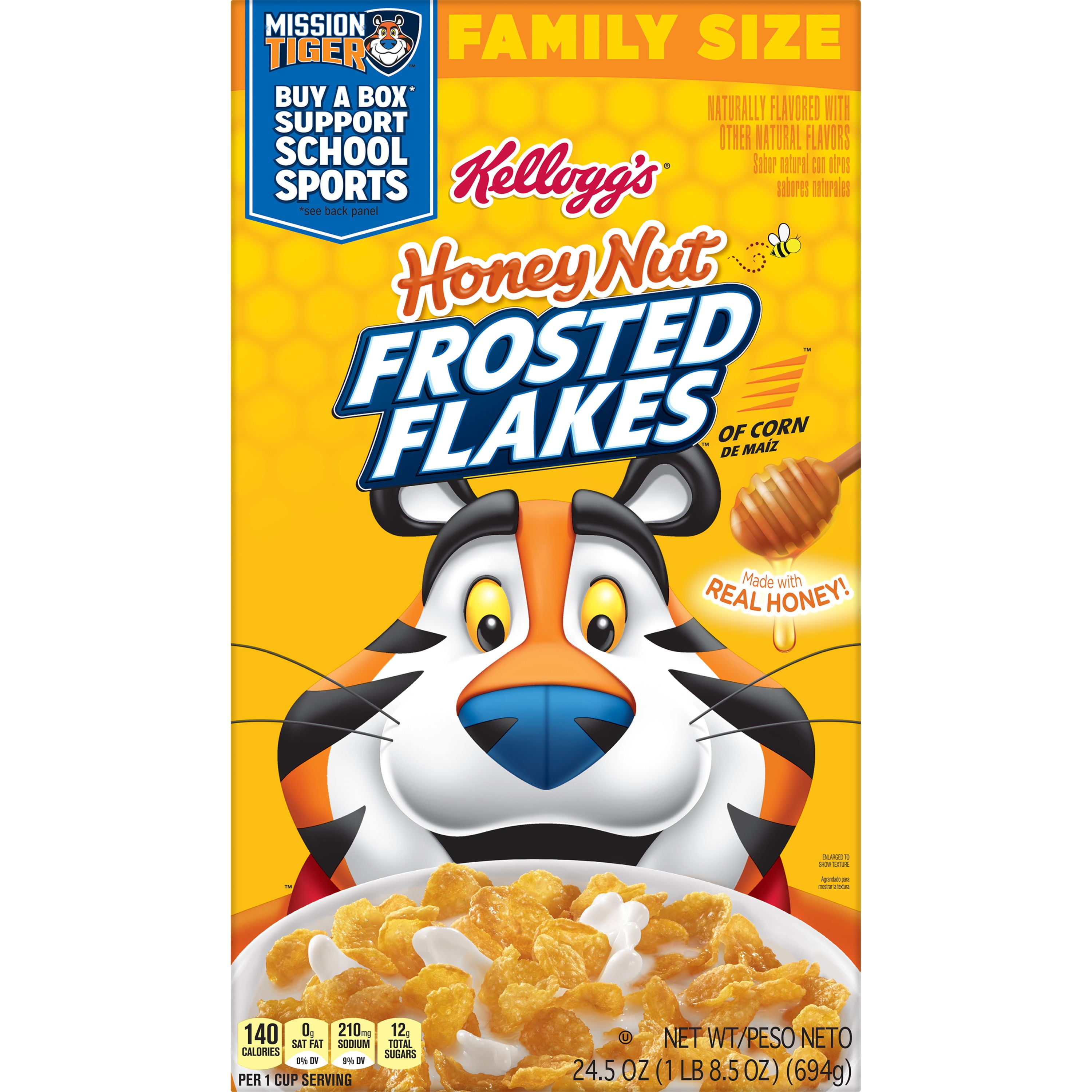 Kellogg S Frosted Flakes Breakfast Cereal Honey Nut Family Size Fat Free Food 24 5oz Walmart Com Walmart Com