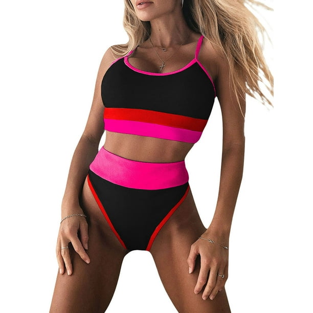 SUNSIOM Women's Sports Style Bikini Suit, Crop Tank Tops with
