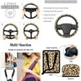 thumbnail image 4 of Jeiento Brown Leopard eat Covers Front Rear Split Bench Full Set+Steering Wheel Cover+Seatbelt Cover+Garbage Can+Air Vent Hanging Storage+Rear View Mirror Protector+Coasters+Keychain 15 PCS, 4 of 6