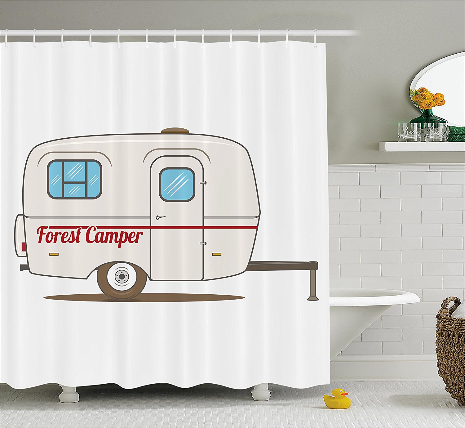 Camper Shower Curtain By Cute Vintage Van Recreational Caravan Travelers Truck On The Road Retro Graphic Design Fabric Bathroom Decor Set With Hooks 70 Inches Beige By Ambesonne Walmart Canada